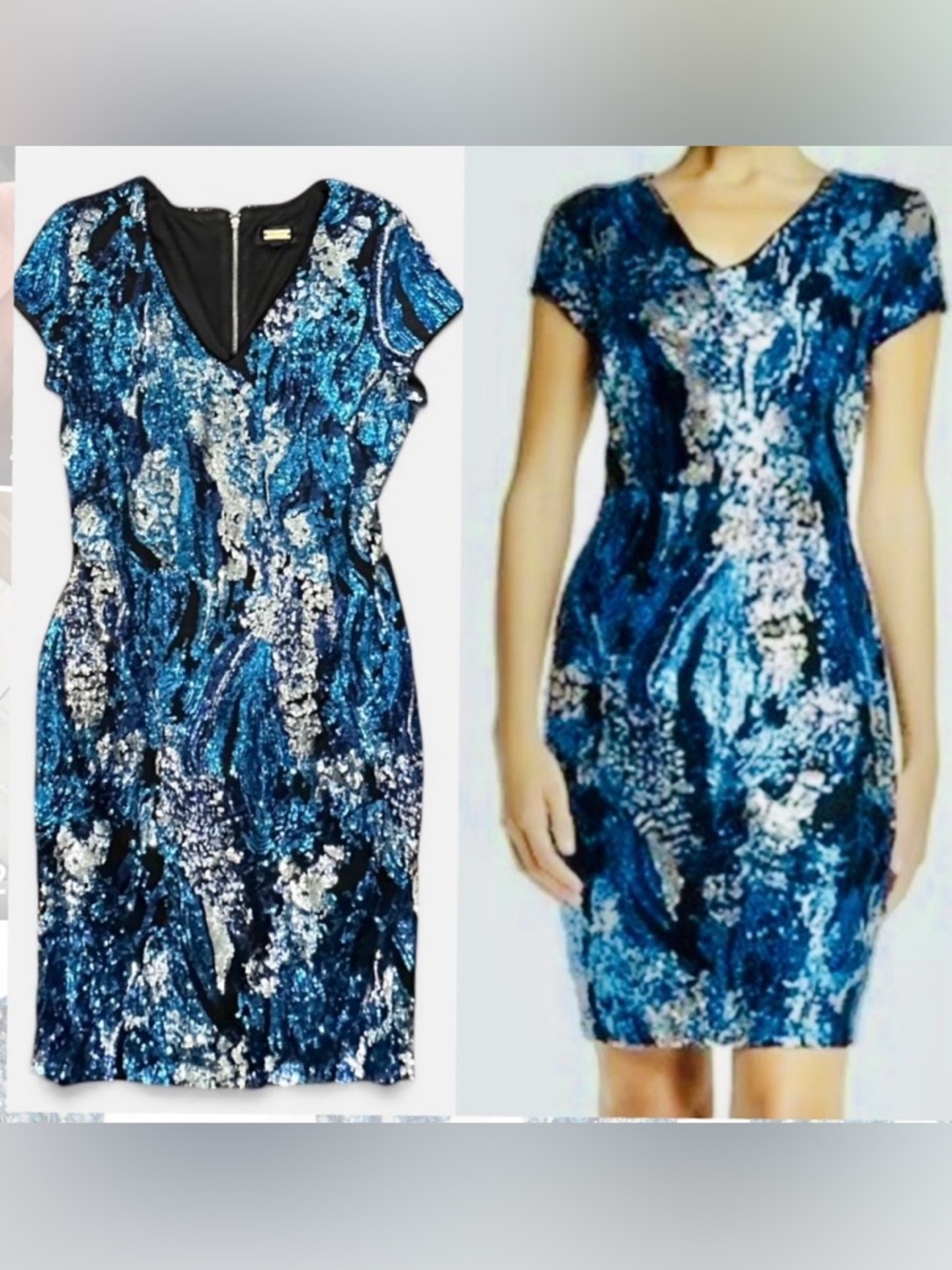 Alexia Admor Blue Silver Black Sequin Sparkle Cocktail Party Dress Size L Large